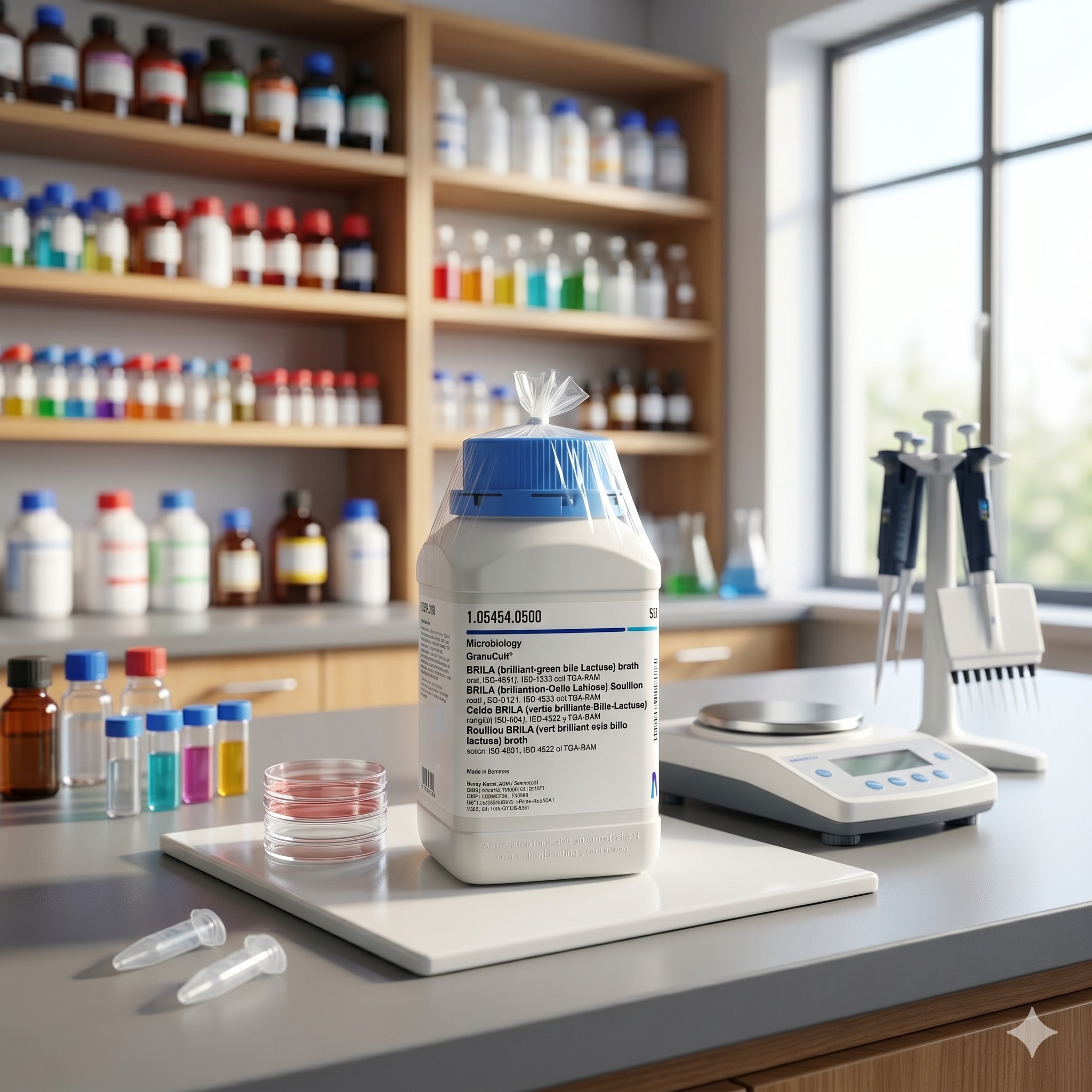 BRILA Broth (Brilliant Green Bile Lactose Broth) Merck Millipore 105454 merupakan media mikrobiologi selektif untuk deteksi dan konfirmasi bakteri coliform dalam pengujian pangan, minuman, air, farmasi, dan lingkungan laboratorium. Cocok untuk laboratorium QC, penelitian, pendidikan, dan industri sesuai standar ISO dan FDA-BAM.