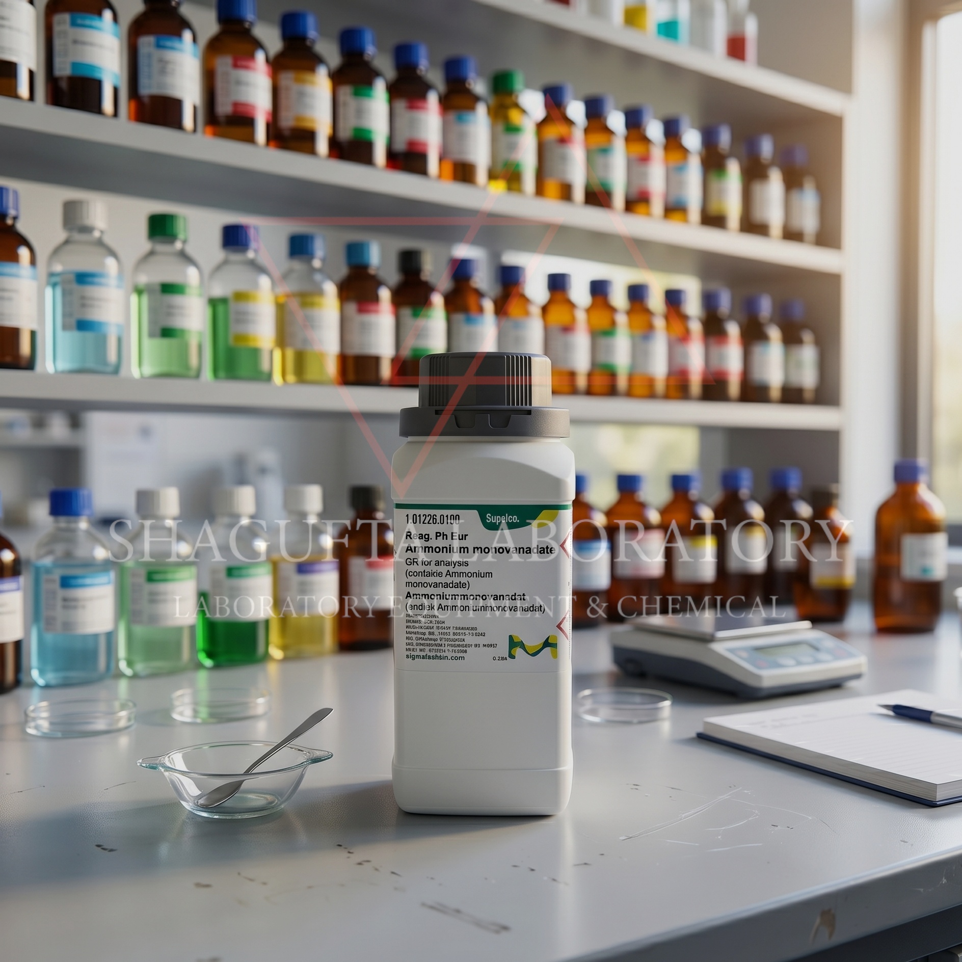 Ammonium Monovanadate GR for Analysis Reag. Ph Eur Supelco Merck 100g merupakan bahan kimia laboratorium berkualitas tinggi untuk kebutuhan analisis, penelitian, quality control, pendidikan, dan aplikasi industri. Cocok digunakan sebagai reagen analitik dengan kemurnian tinggi dan hasil pengujian yang konsisten.